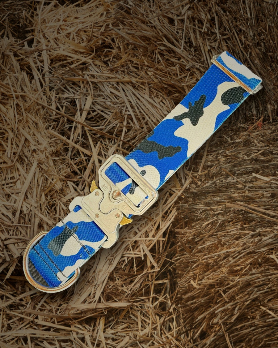 Blue, White & Black Camo dog leash handmade by Hippie Hound Hut