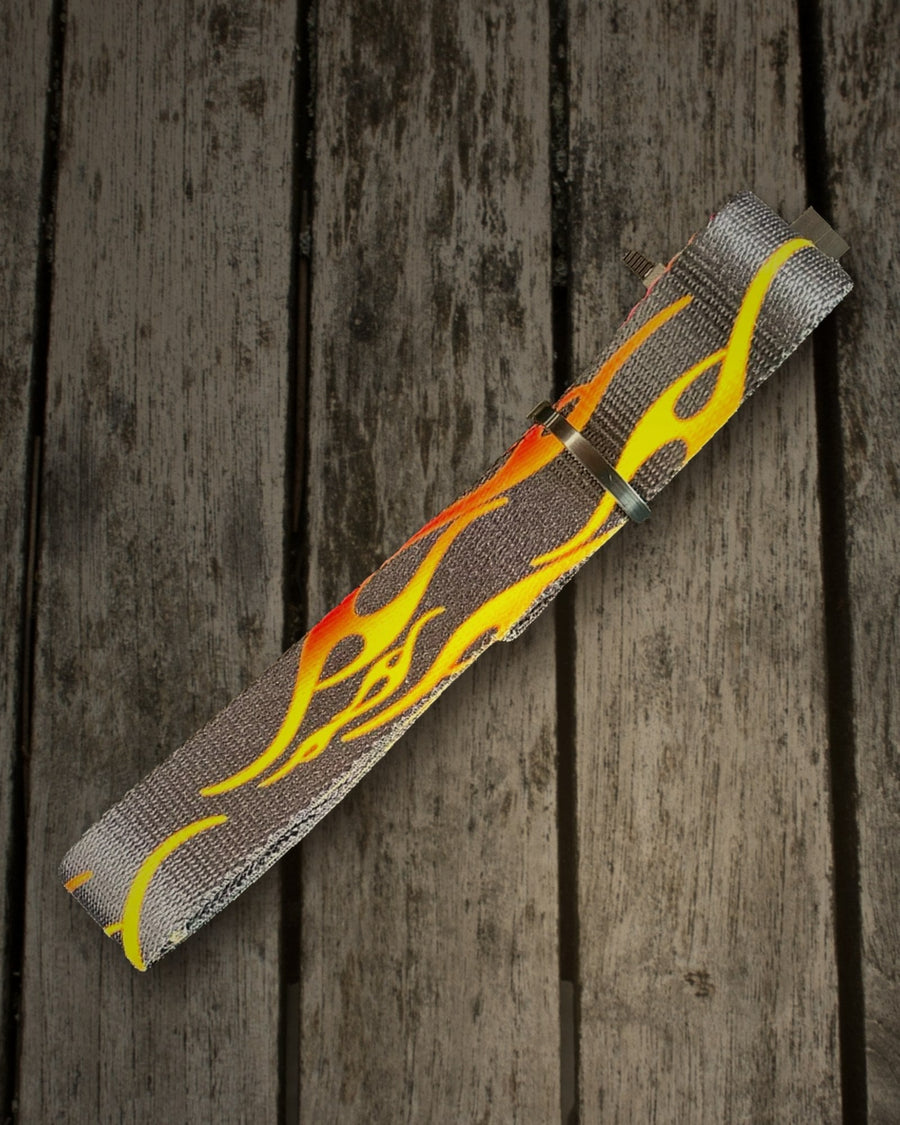 Flames matching dog collar and leash set handmade by Hippie Hound Hut
