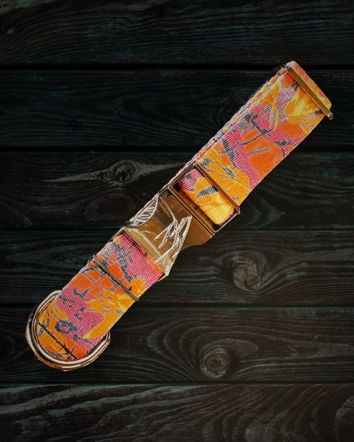 Orange Camo matching dog collar and leash set handmade by Hippie Hound Hut